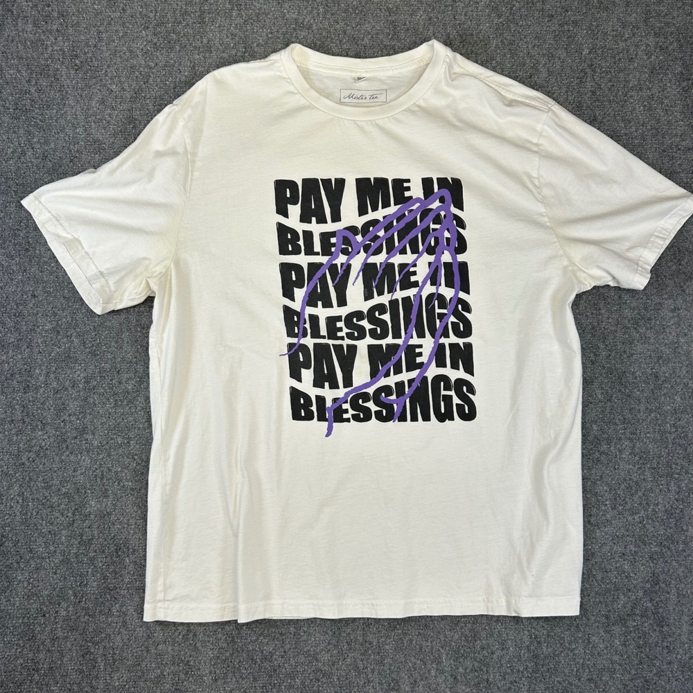 Mister Tee Pay Me In Blessings Graphic T-Shirt White Mens 3XL Short Sleeve